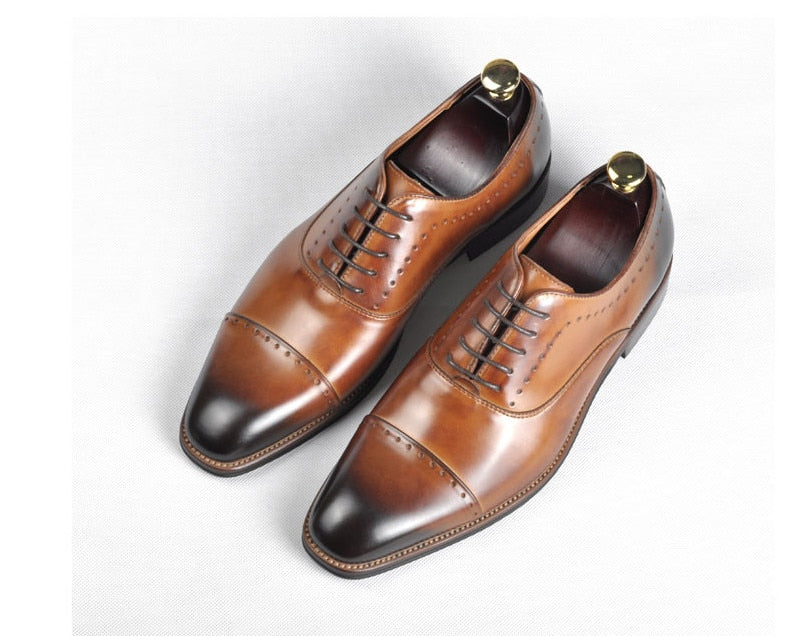 Handmade genuine leather men's business dress shoes England square head Derby   fashion three joint wedding shoes Goodyear