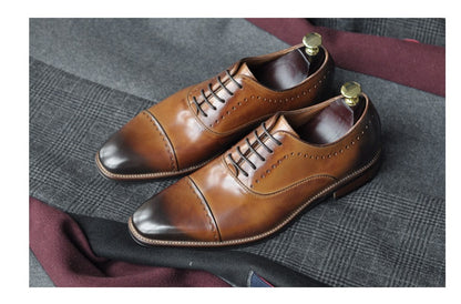 Handmade genuine leather men's business dress shoes England square head Derby   fashion three joint wedding shoes Goodyear