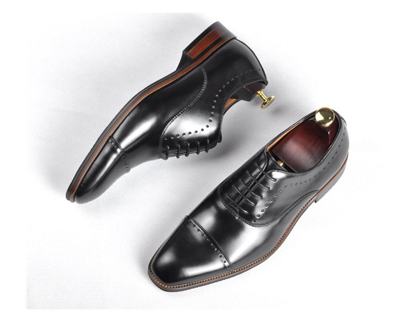 Handmade genuine leather men's business dress shoes England square head Derby   fashion three joint wedding shoes Goodyear