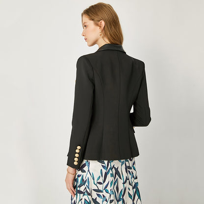 HarleyFashion 2020 Spring Autumn Quality European Design PU Leather Collar Slim Black Blazer OL Formal Classic Fittness Blazers