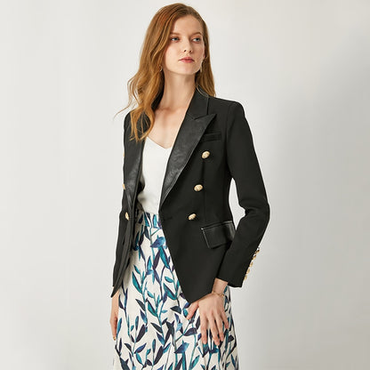 HarleyFashion 2020 Spring Autumn Quality European Design PU Leather Collar Slim Black Blazer OL Formal Classic Fittness Blazers