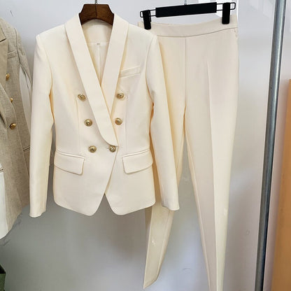 HarleyFashion 2021 New Autumn Design OL Formal Pants Suits Solid Blazer Skinny Trousers Bussiness Lady Outfits Quality Twin Sets