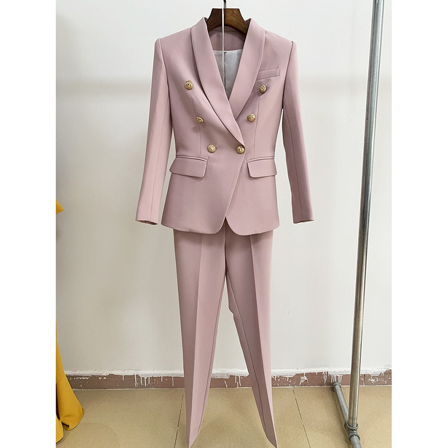 HarleyFashion 2021 New Autumn Design OL Formal Pants Suits Solid Blazer Skinny Trousers Bussiness Lady Outfits Quality Twin Sets