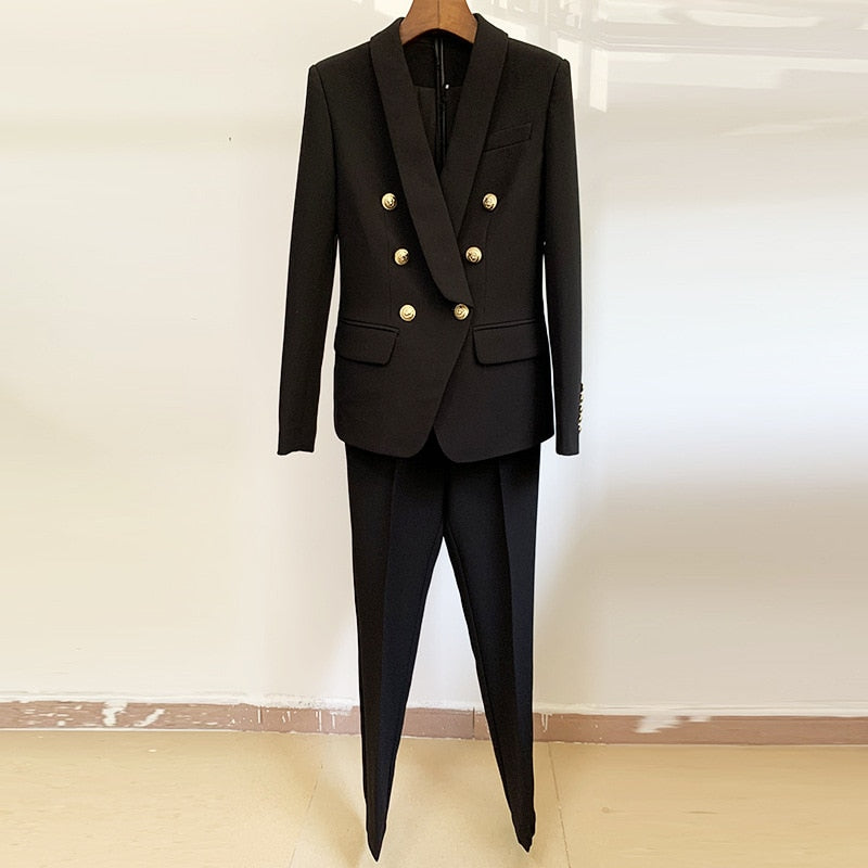 HarleyFashion 2021 New Autumn Design OL Formal Pants Suits Solid Blazer Skinny Trousers Bussiness Lady Outfits Quality Twin Sets