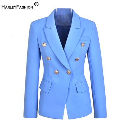 HarleyFashion Unique Design High Quality Runway Candy Color Slim Formal Blazers Buttons Solid OL Women Blazers