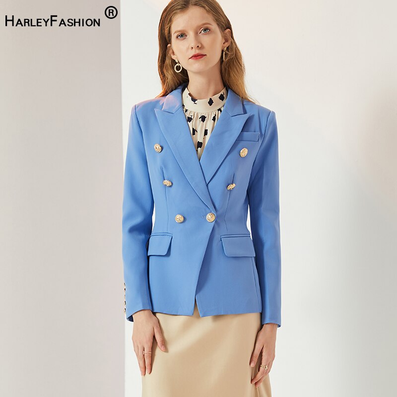 HarleyFashion Unique Design High Quality Runway Candy Color Slim Formal Blazers Buttons Solid OL Women Blazers