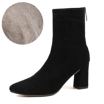 Fashion Ankle Elastic Sock Boots Chunky High Heels Stretch Women Autumn Sexy Booties Pointed Toe Women Pump Size 33-43