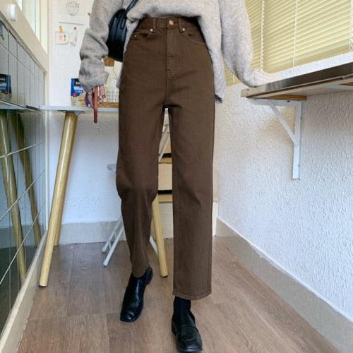 OCEANLOVE Denim Pants Women Vintage High Waist Straight Fashion Ankle-length Pants Ins All Match 2020 Spring Trousers 14703