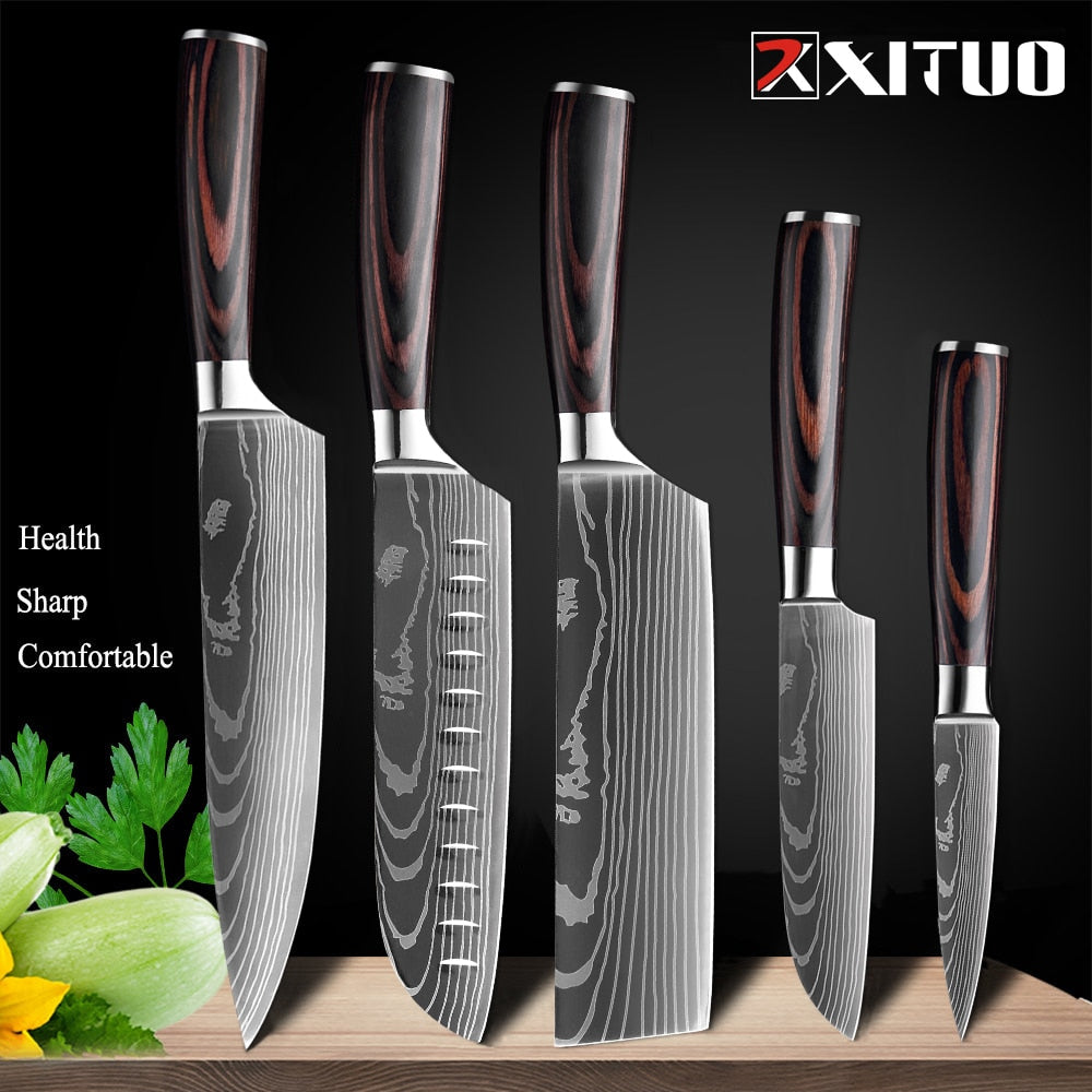 XITUO 8"inch japanese kitchen knives Laser Damascus pattern chef knife Sharp Santoku Cleaver Slicing Utility Knives tool EDC New