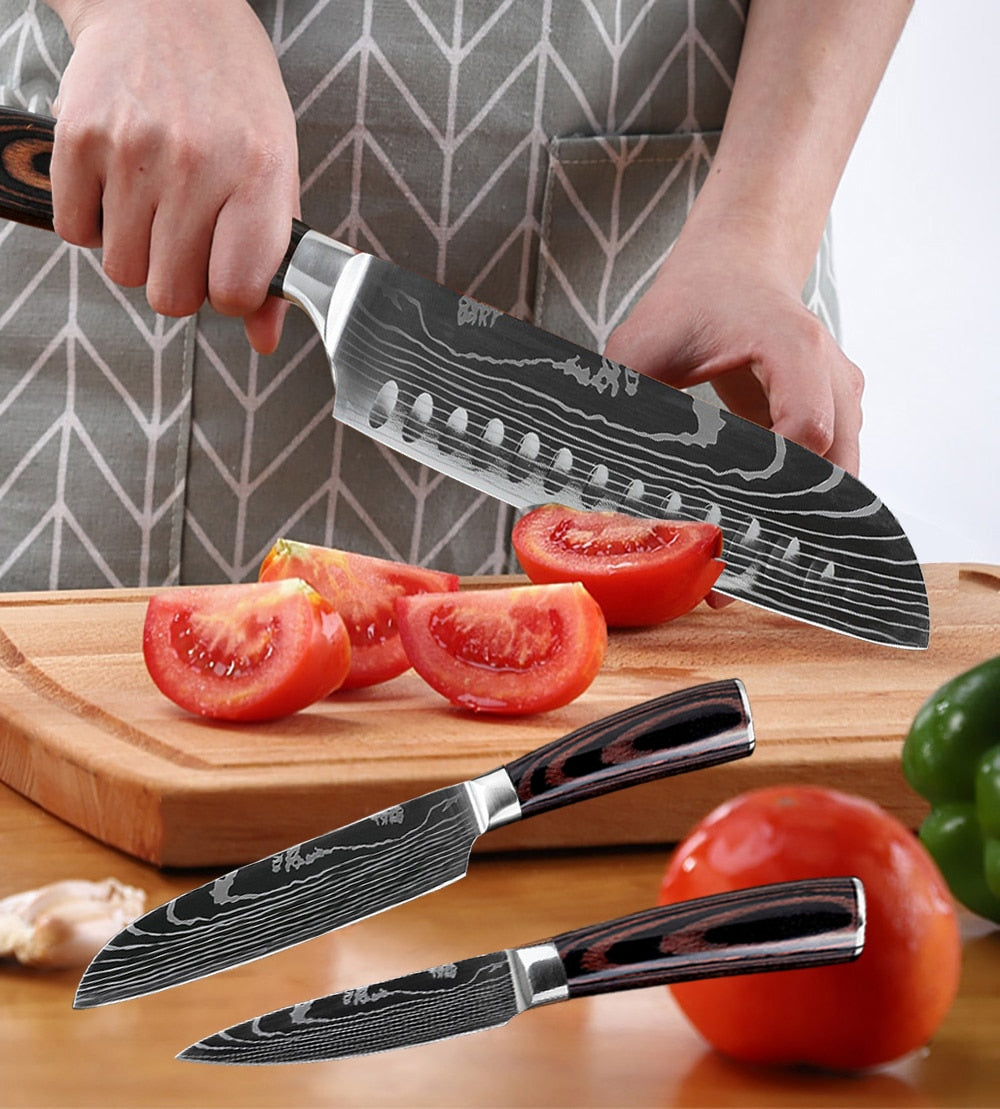 XITUO Kitchen Chef Set Knife Stainless Steel Knife Holder Santoku Utility Cut Cleaver Bread Paring Knives Scissors Cooking Tools