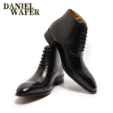 Load image into Gallery viewer, FASHION MENS ANKLE BOOTS FORMAL MEN DRESS GENUINE LEATHER SHOES WESTERN BOOTS BLACK BROWN CAP TOE LACE UP CASUAL BASIC BOOTS MEN
