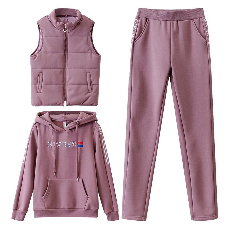 Women Suit Tracksuit Winter 3 Piece Set Hoodies+Vest+Pants Casual Suit Plus Velvet Warm Sporting Women's Suits Female Clothes
