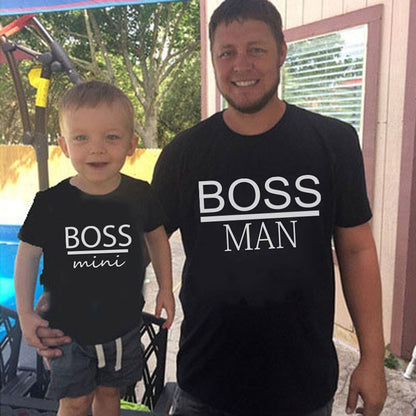 BOSS MAN and BOSS mini Little print Family Matching Father Son Kids Clothes Baby boy Father and Son Family Look Summer Clothes