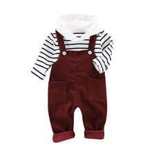 将图片加载到图库查看器，Autumn Baby Boy Clothes 2pcs Long Sleeve Striped Hoodie Sweatshirt+Strap Trousers Pants Casual Baby Clothes Sets
