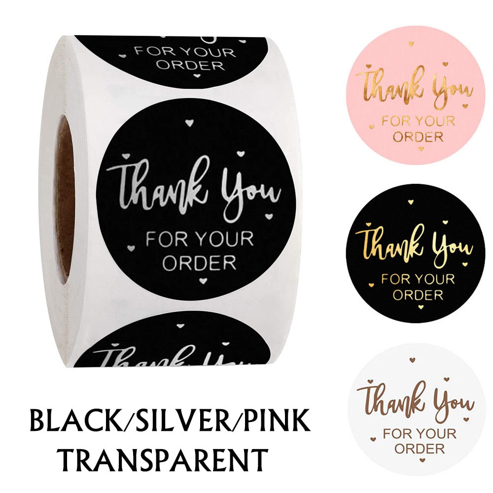 500PCS "THANK you for your order" Stickers Label silver black pink transparent gold sticker stationery supply