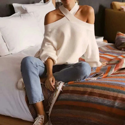 Oversize women cross halter sweaters 2020 spring fashion ladies elegant knitted pullovers female knitwear soft girls chic tops