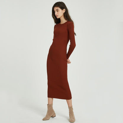 Wixra Women Sweater Dress All Base Match Slim Female O-neck Full Sleeve Mid-calf Knit Dresses Ladies 2019 Autumn Winter