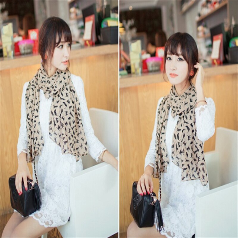 New Fashion Women Chiffon Colorful Printed Sweet Cartoon Cat Kitten Scarf Graffiti Style Shawl Girls Christmas Gift