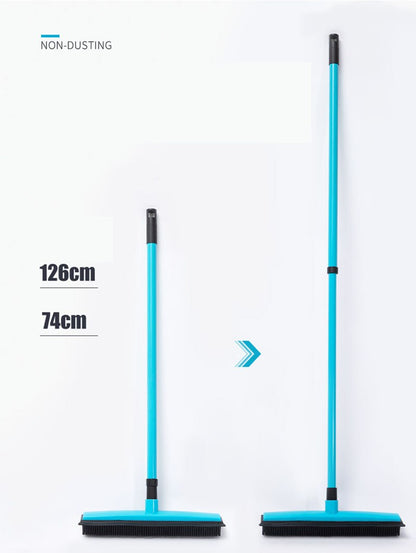 Long Push Rubber Broom Bristles Sweeper Squeegee Scratch Free Bristle Broom for Pet Cat Dog Hair Carpet Hardwood Windows Clean