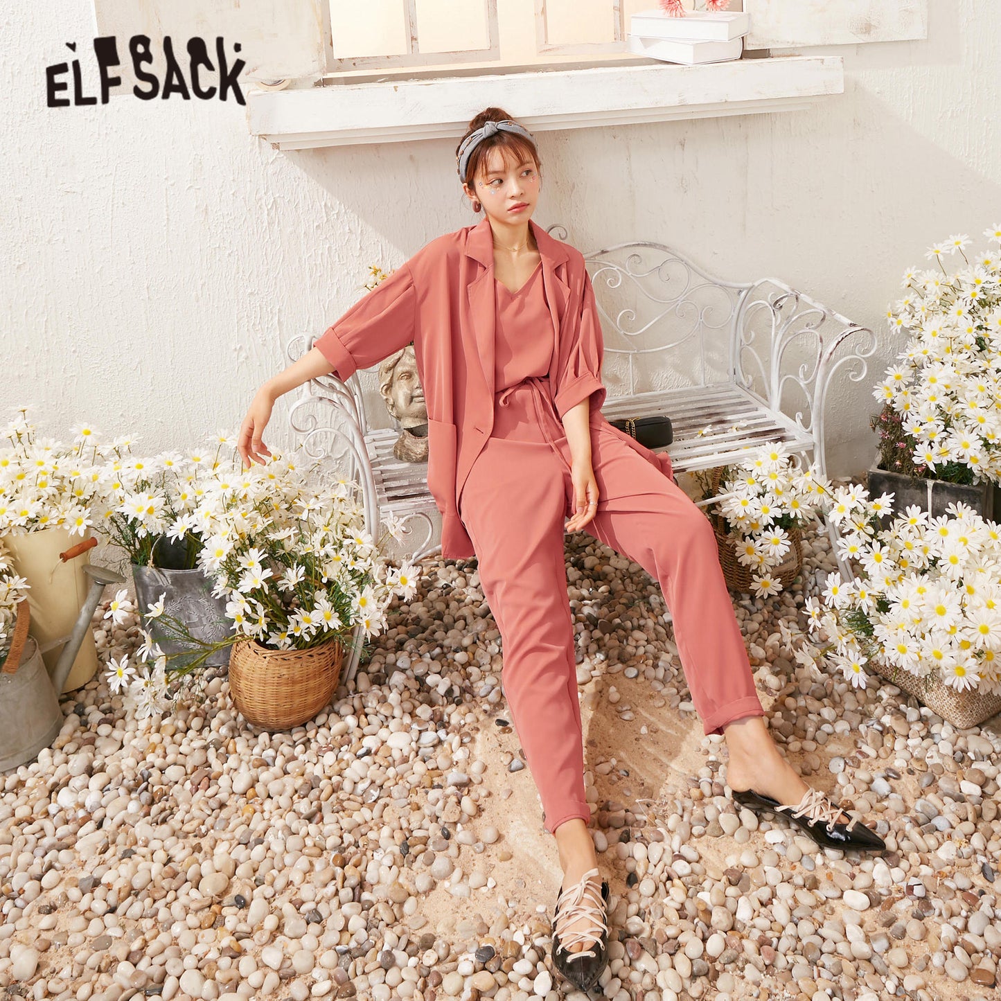 ELFSACK Candy Color Solid Casual Women Matching Sets 2020 Summer ELF High Waist Korean Office Ladies Daily Work Three Piece Sets