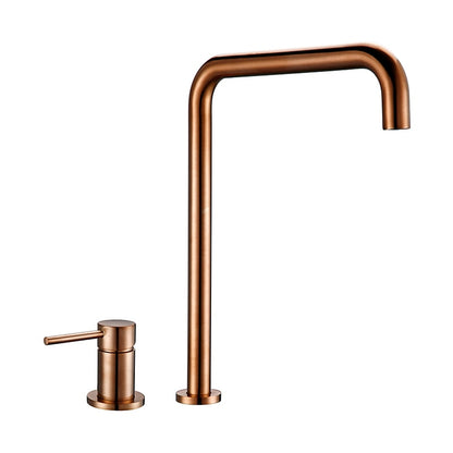 Brush Gold Sdolid Brass Single Handle Kitchen Mixer Tap 360 Degree Swivel Spout Brushed Gold 2 hole Deck Mounted Sink Faucet