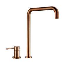 Cargar imagen en el visor de la galería, Brush Gold Sdolid Brass Single Handle Kitchen Mixer Tap 360 Degree Swivel Spout Brushed Gold 2 hole Deck Mounted Sink Faucet
