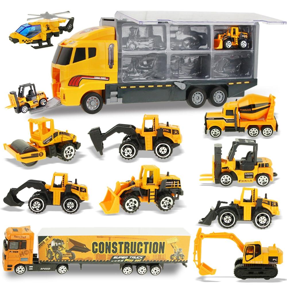 Mini Car & Storage Truck Alloy Diecast Car Engineering Excavator Toys Vehicles Truck Car Model Gift For Kids Boys 11 Pieces