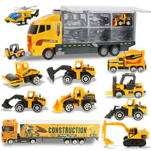 将图片加载到图库查看器，Mini Car &amp; Storage Truck Alloy Diecast Car Engineering Excavator Toys Vehicles Truck Car Model Gift For Kids Boys 11 Pieces
