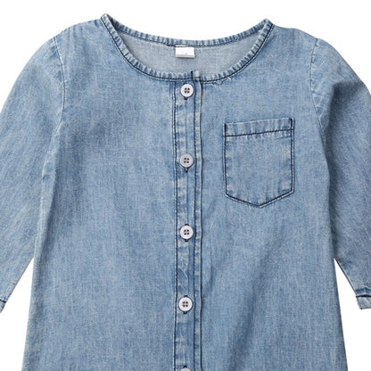 Spring Autumn Baby Clothing Long Sleeve Romper Denim Solid Jumpsuit Pocket Outfits Newborn Kids Baby Girl Boy Clothes