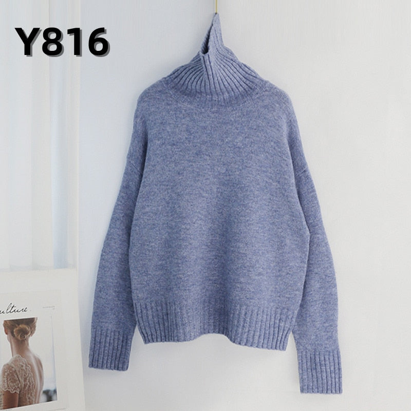 Aachoae Autumn Winter Women Knitted Turtleneck Cashmere Sweater 2020 Casual Basic Pullover Jumper Batwing Long Sleeve Loose Tops
