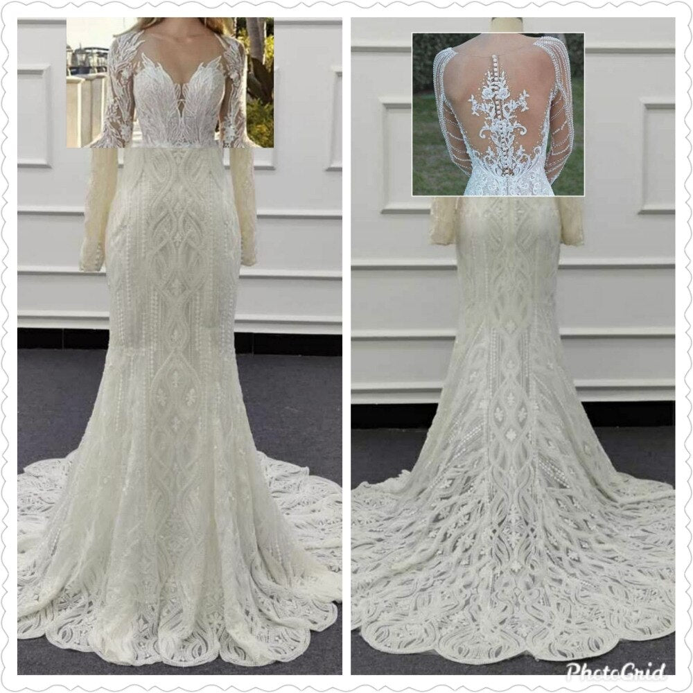 Eslieb high quality lace beads wedding dress 2020 custom made wedding dresses