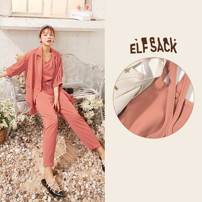 ELFSACK Candy Color Solid Casual Women Matching Sets 2020 Summer ELF High Waist Korean Office Ladies Daily Work Three Piece Sets