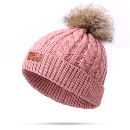 Two pieces Hat Scarf Set Beanie Cap Children's Hats Girls Caps Fake Ball Pompon Keep Warm Winter Knitted Skullies Kids Bone