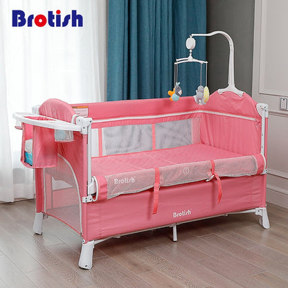 Multifunctional Baby Crib Foldable Baby Bed With Diaper Table Cradle Rocker Kid Game Bed Portable Baby Crib For 0-6 Years Kids