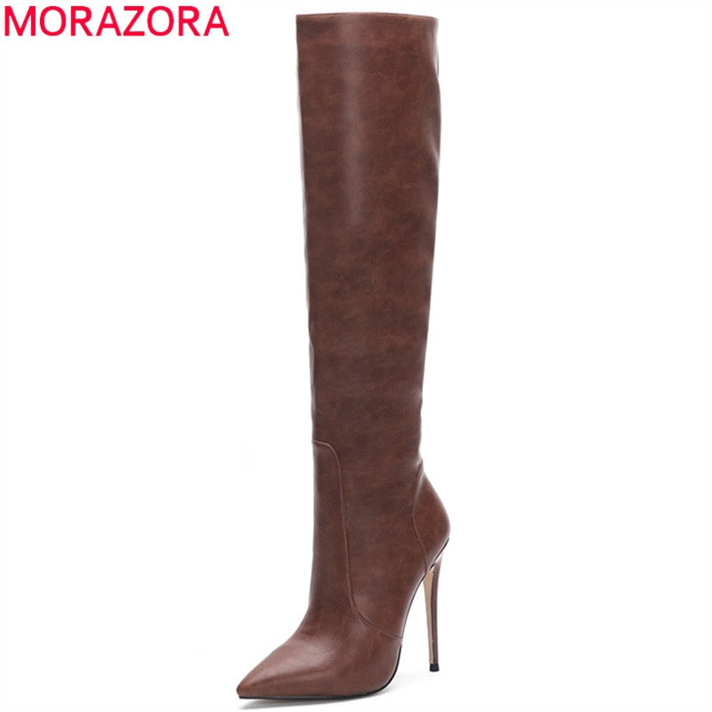 MORAZORA 2020 new arrival over the knee boots women pointed toe autumn winter boots slim high heels party wedding shoes woman