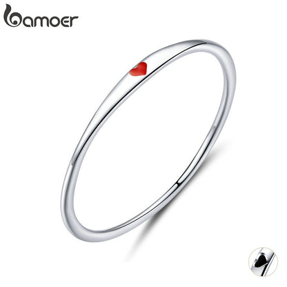 Bamoer Sterling Silver 925 Tiny Red Enamel Heart Finger Rings for Women Circle Slim Fashion Jewelry Bijoux 2019 New SCR620