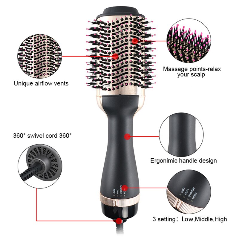 LISAPRO Black Golden Hair Dryer Brush Multifunctional Hair Styling Tools Hair Strightner And Curler Blowout Dryer