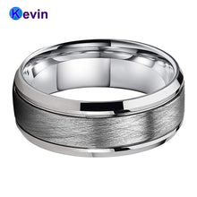 将图片加载到图库查看器，Men Women Tungsten Wedding Band Ring With Bevel Brush Groove Finish 8MM Comfort Fit
