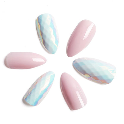 NEW 24pcs Laser False Nail Colorful Full Cover Fake Nail Laser Reflective Full Nail Tips Spiked False Nails Long False Nails