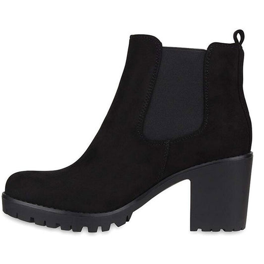 High heel boots Fashion Women Square Heels Slip-On Solid Color 8cm Non-slip Short Boot Round Toe Women Shoes Women's boots #40