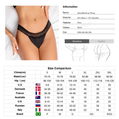 Women Menstrual Panties Four Layer Leakproof Sexy Thong Physiological Undies Low Waist Period Underwear G-string New Briefts
