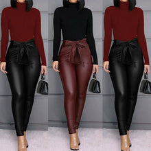 Cargar imagen en el visor de la galería, Hirigin Belt High Waist Pencil Pant Women Faux Leather PU Sashes Long Trousers Casual Sexy Exclusive Design Fashion Pants
