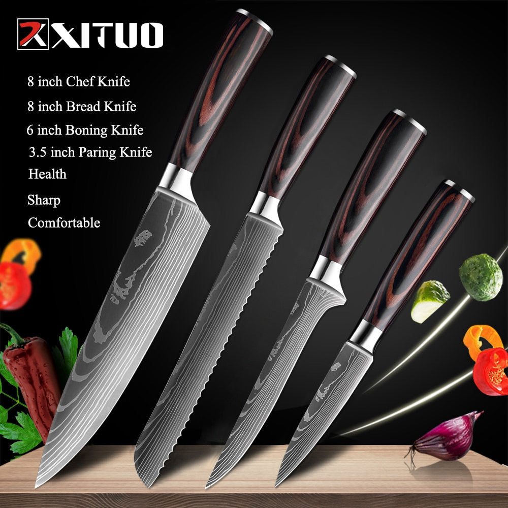 XITUO 8"inch japanese kitchen knives Laser Damascus pattern chef knife Sharp Santoku Cleaver Slicing Utility Knives tool EDC New