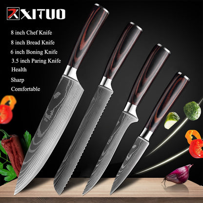 XITUO 8"inch japanese kitchen knives Laser Damascus pattern chef knife Sharp Santoku Cleaver Slicing Utility Knives tool EDC New