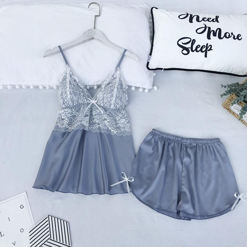 Satin Lace 5PCS Sleep Set Sexy Kimono Bathrobe Gown Female Robe Silky Nightwear Intimate Lingerie Casual Nightgown Sleepwear