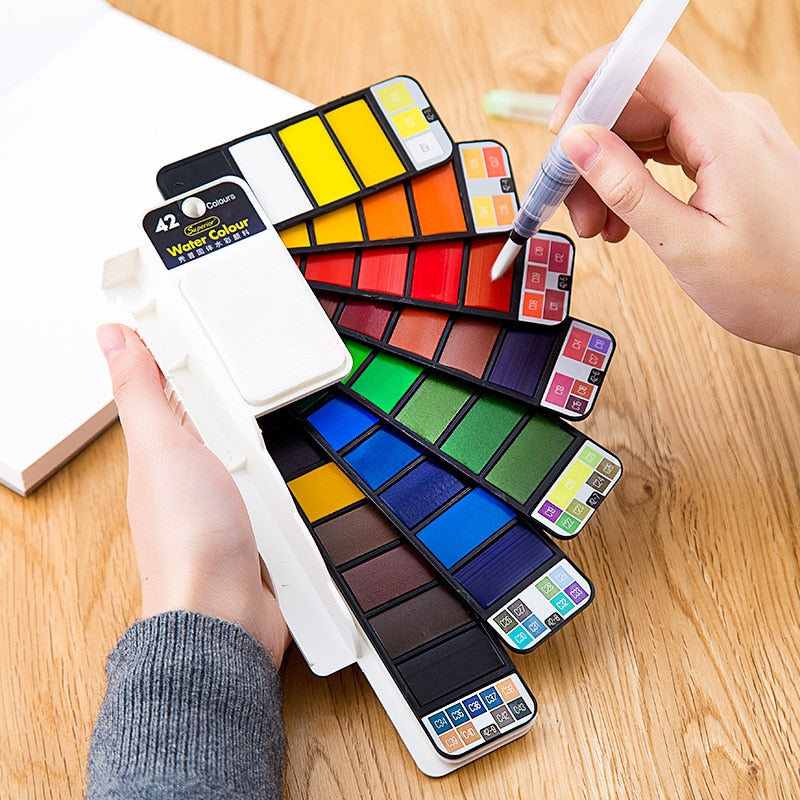 Superior Solid Watercolor Paint With 6Pcs Water Brush Pen Foldable Travel Water Color Pigment