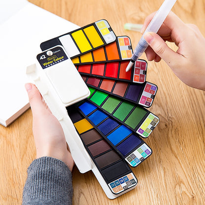 Superior Solid Watercolor Paint With 6Pcs Water Brush Pen Foldable Travel Water Color Pigment