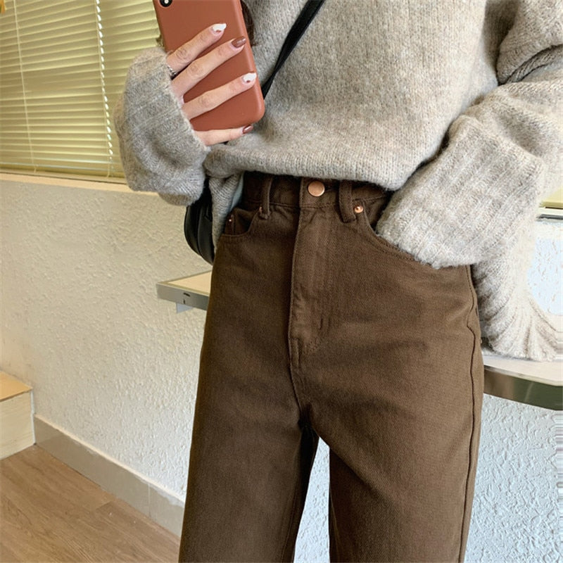 OCEANLOVE Denim Pants Women Vintage High Waist Straight Fashion Ankle-length Pants Ins All Match 2020 Spring Trousers 14703