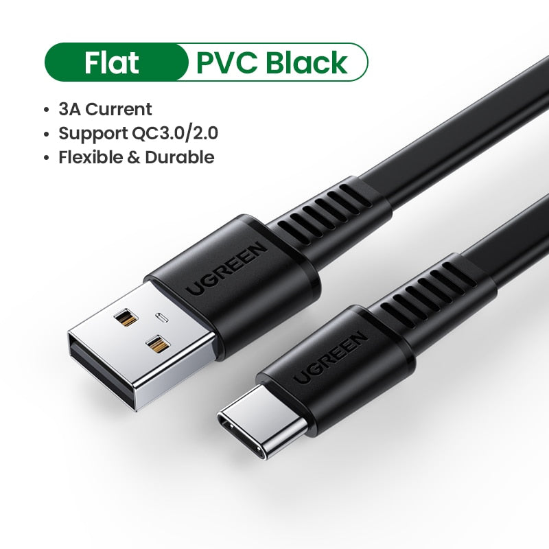 Ugreen USB Type C Charger Cable for Redmi note 8 Samsung Quick Charge 3.0 USB C Fast Charging Cable USB Type-C Wire For Huawei