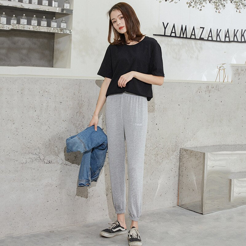 Soft Women Home Pants Casual Ankle-Length Sleep Pants Lounge Wear Women Pajama Pants Elastic Harem Pants Outwear Loose Trousers